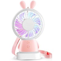 MIGZOE Mini Handheld Fan  Personal Portable Desk Desktop Table Cooling Fan with USB Rechargeable Battery Operated Electric Fan for Traveling Outdoor Office Home Use (Pink Rabbit) - B07CD8HL5L